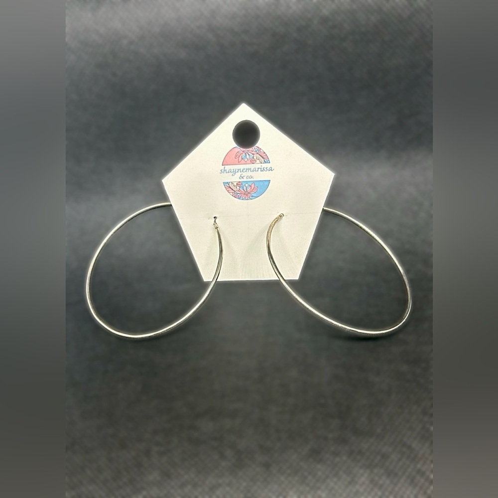Large Thin Classic Silver Tone Hoop Earrings — Renewed